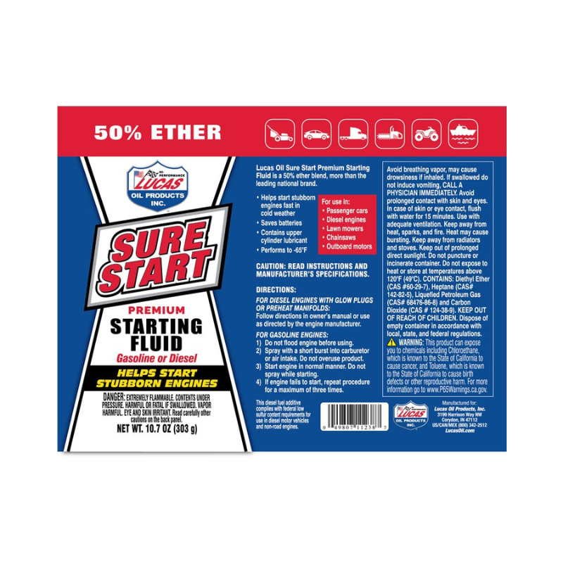 Lucas - Sure Start Starting Fluid 50%Ether  - 12/10.7oz