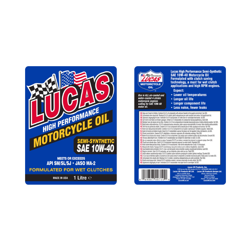 Lucas - Semi-Synthetic SAE 10W-40 Motorcycle Oil - 6/1qt