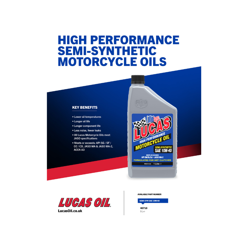 Lucas - Semi-Synthetic SAE 10W-40 Motorcycle Oil - 6/1qt