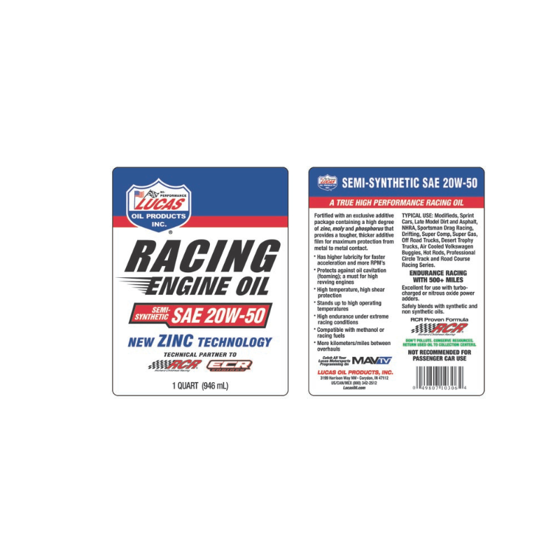 Lucas - Synthetic SAE 20W-50 Motorcycle Oil - 6/1qt