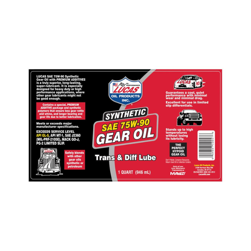 Lucas - Synthetic SAE 75W-90 Trans & Diff Lube  - 12/1qt