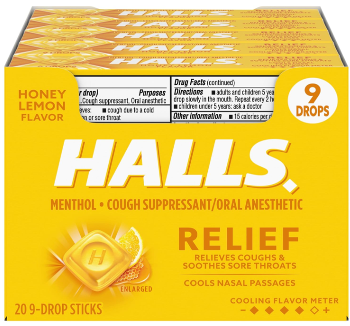Halls - Honey Lemon Cough Drops - 20/9pk