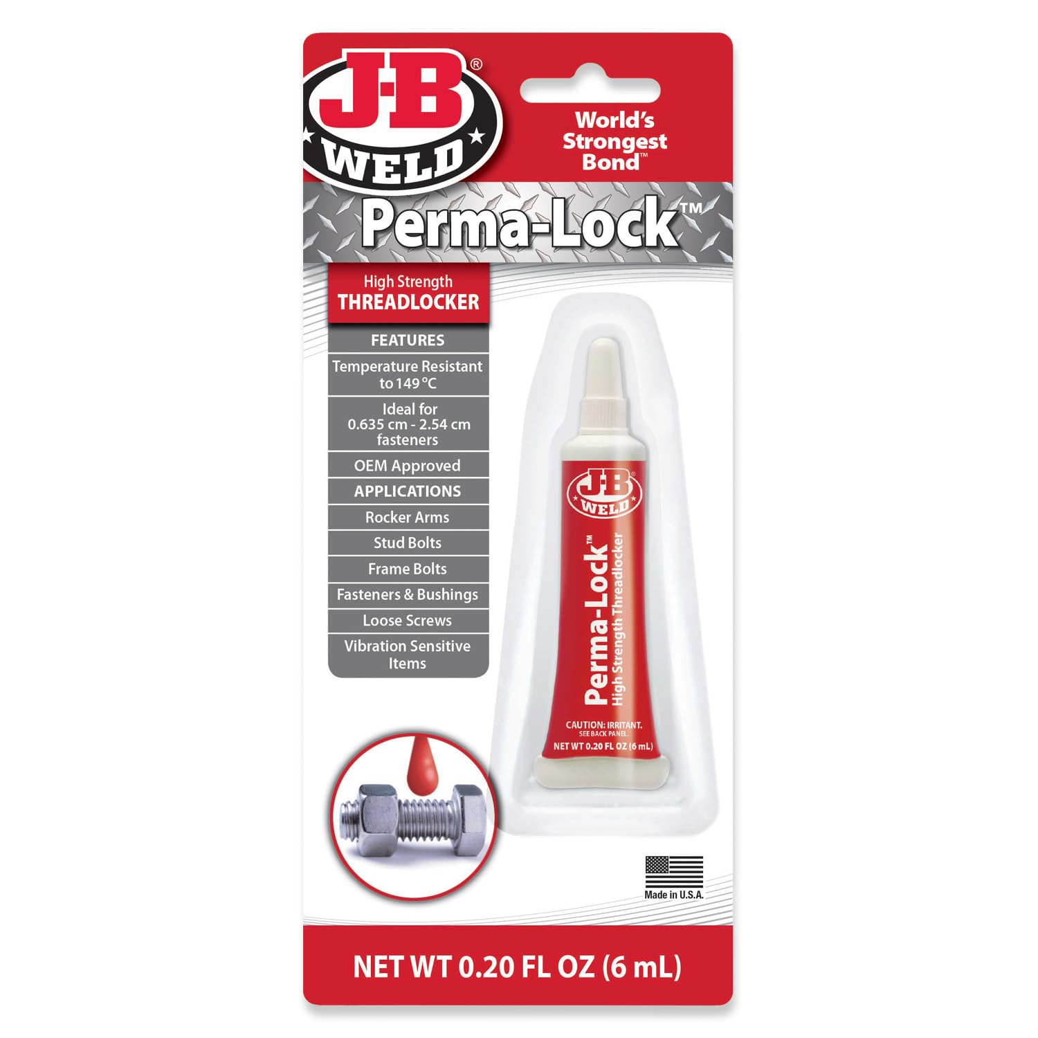 J-B Weld - Red Perma-Lock High Strength Thread Locker Carded - 12/6ml