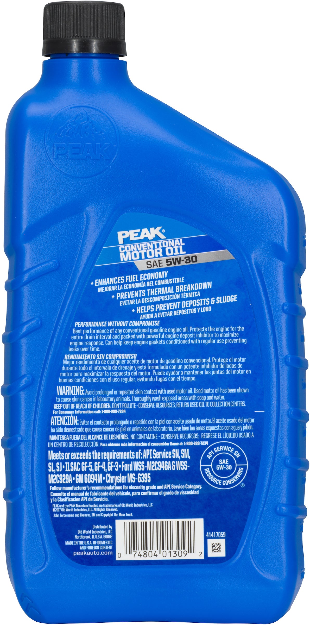 PEAK - Aceite de motor sintético 10W30 - 6/1qt