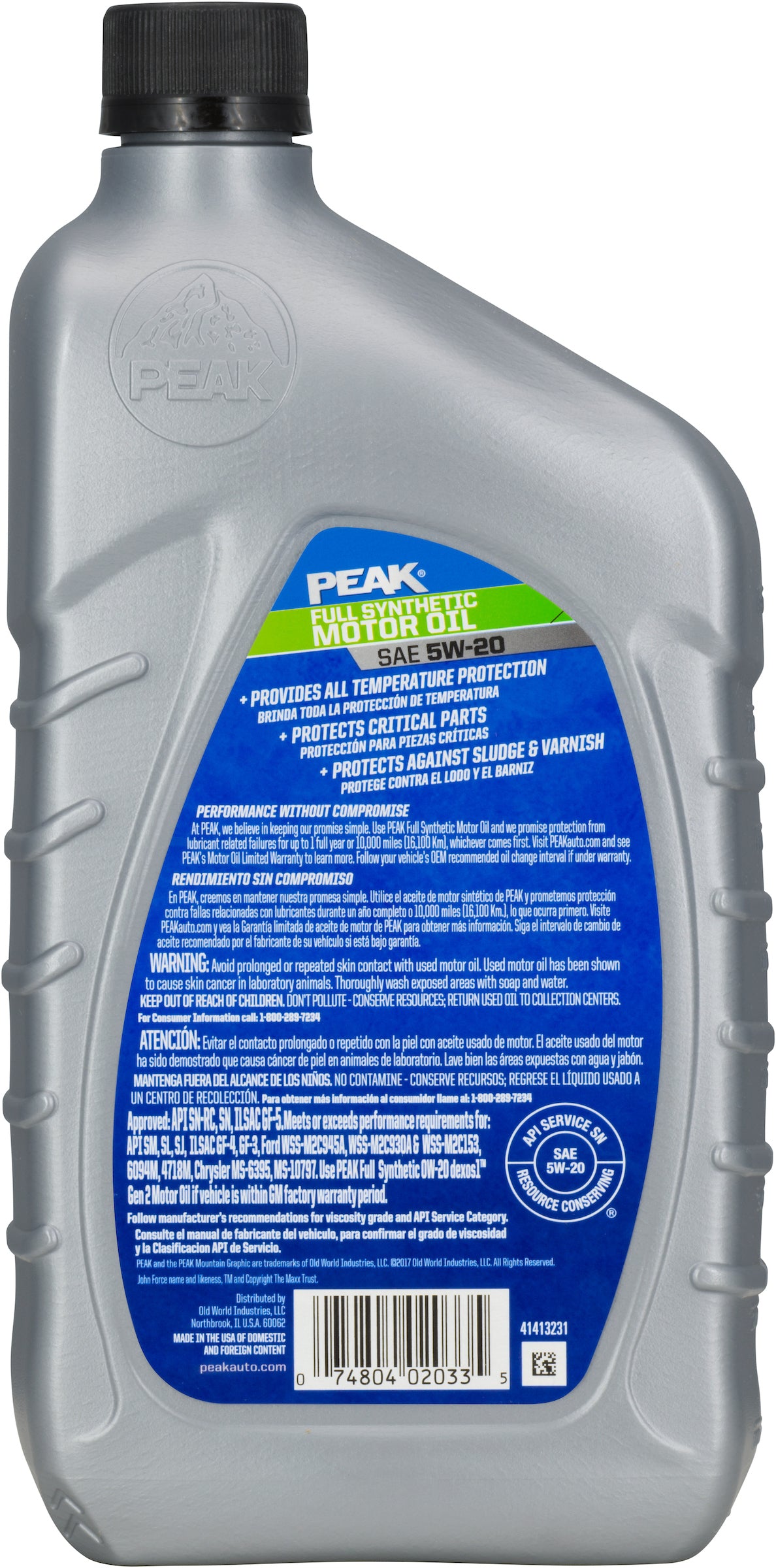 PEAK - Aceite sintético completo 5W20 - 6/1qt