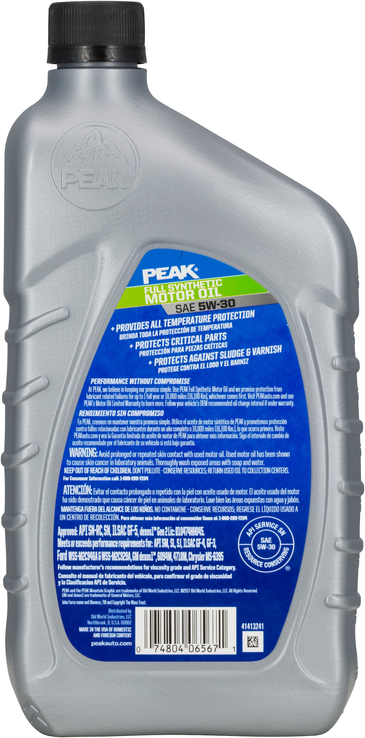 Aceite sintético completo Peak - 5W30 - 6/1 qt