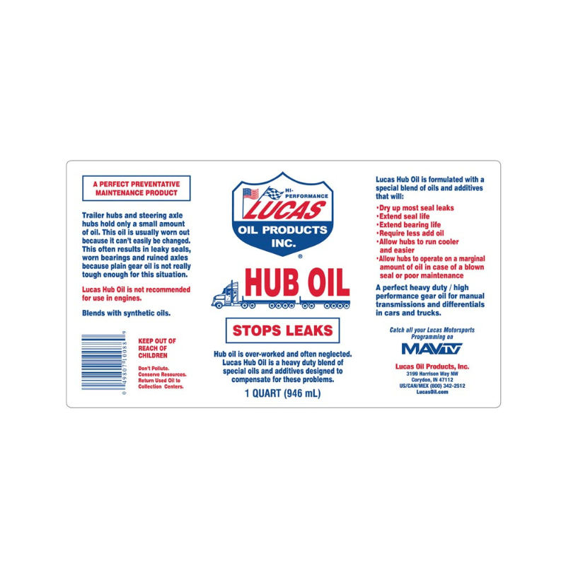 Lucas - Hub Oil - 12/32oz