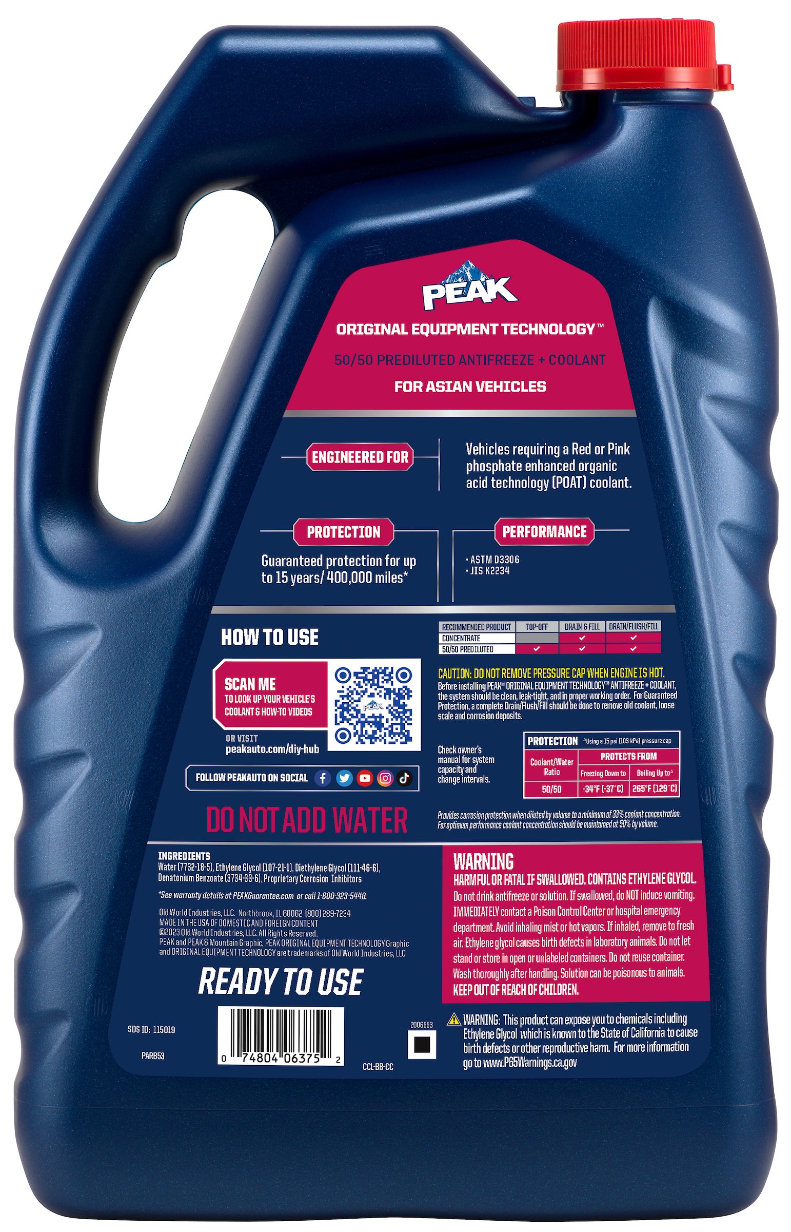 PEAK - Anticongelante asiático OET 5050 rojo/rosa - 6/1 galón