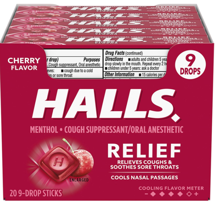 Halls - Pastillas para la tos con sabor a cereza - 20/9 unidades