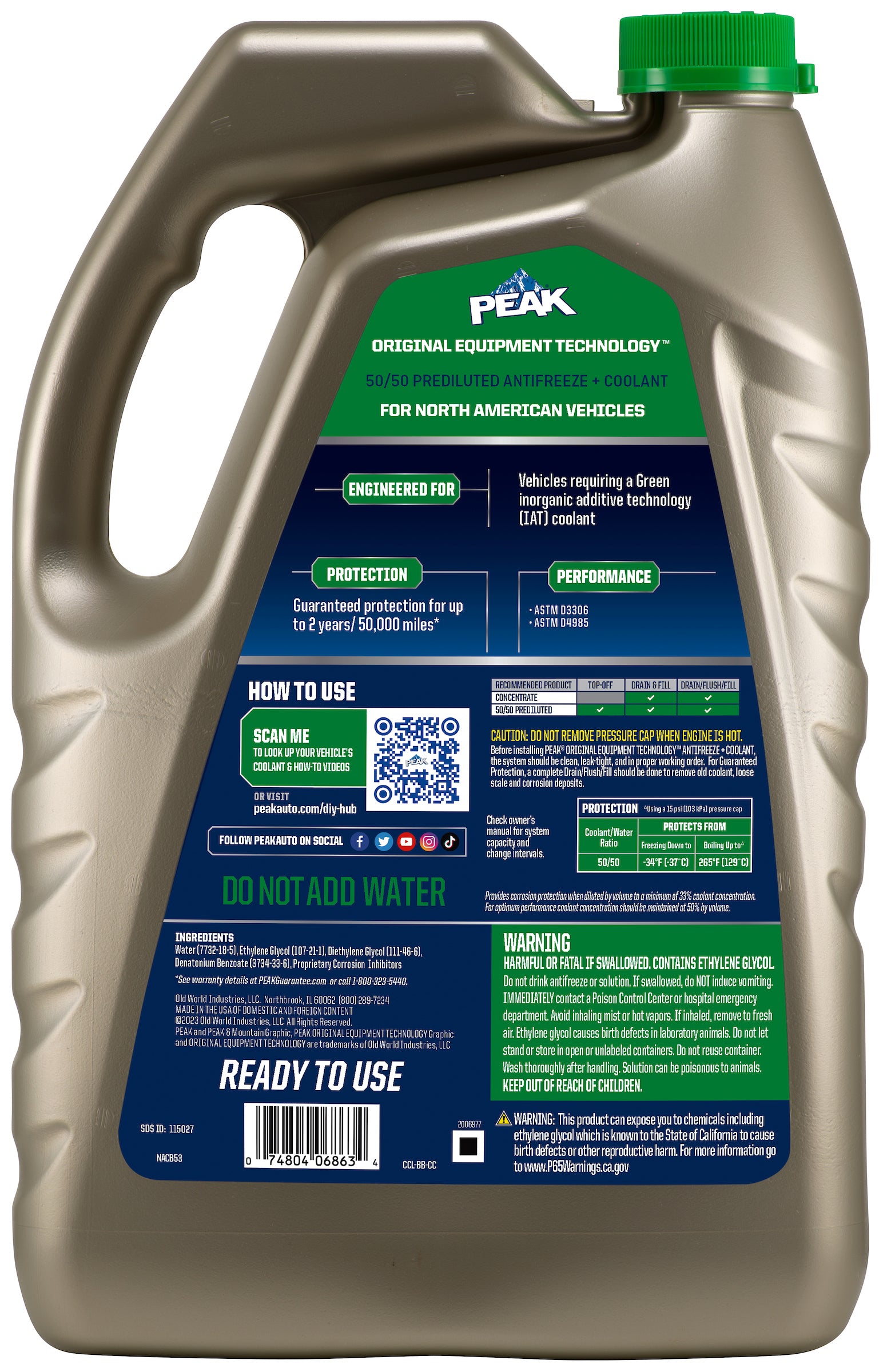 PEAK - Anticongelante norteamericano OET 5050 VERDE 6/1 gal 