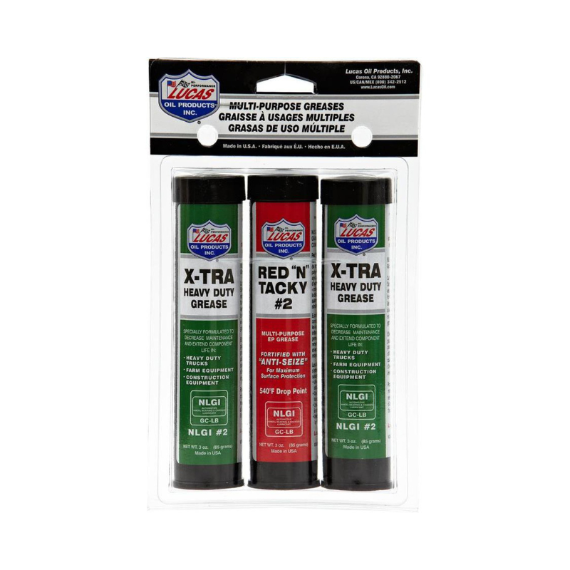 Lucas - 3oz Grease Pack/1Red & Tacky 2/ X-Tra H/D - 12/0.15oz