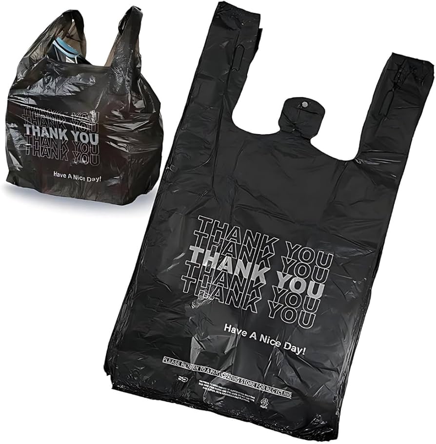 Generic - 1/6 T-Shirt Thank you Bags Black - 1/1000ct