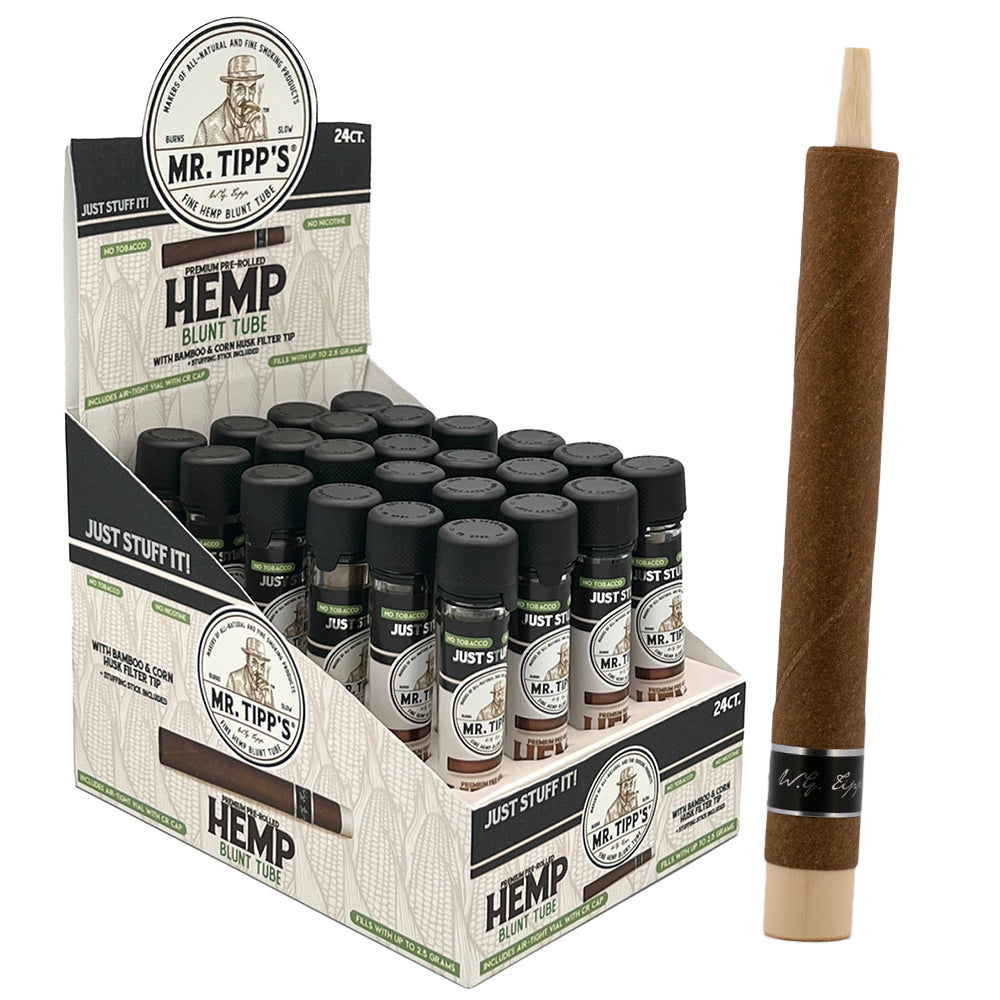 Mr. Tipps - 2GM Display Hemp Blunt With Glass Filter With Bamboo & Corn Husk Filter Tip - 24ct