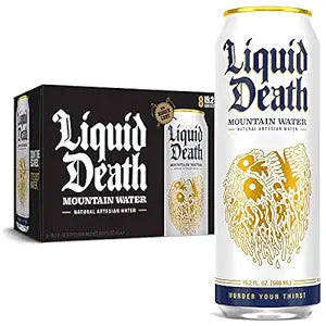 Liquid Death, Still Mountain Water,(8pk/19.2oz Cans), Real Mountain Source, Natural Minerals & Electrolytes